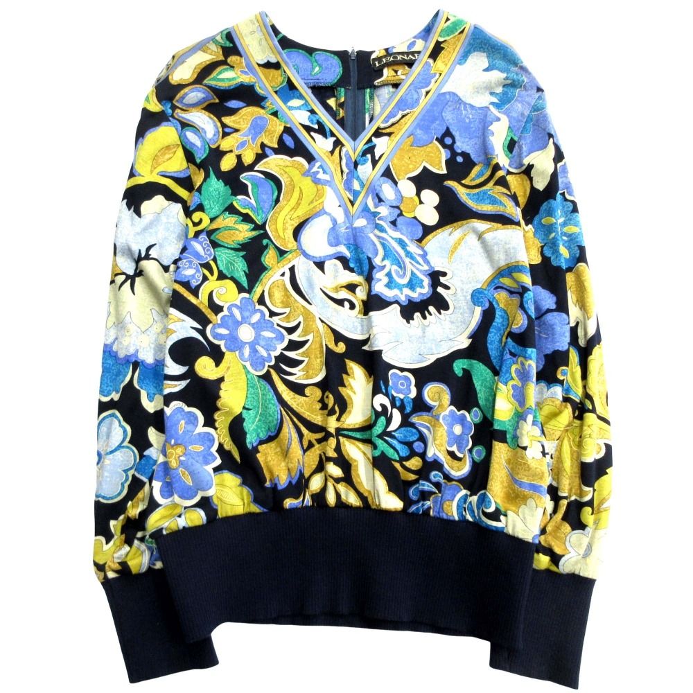 LEONARD レオナール Vネック ニット カットソー ブラウス 花柄 LEONARD レオナール Vネック ニット カットソー ブラウス 花柄