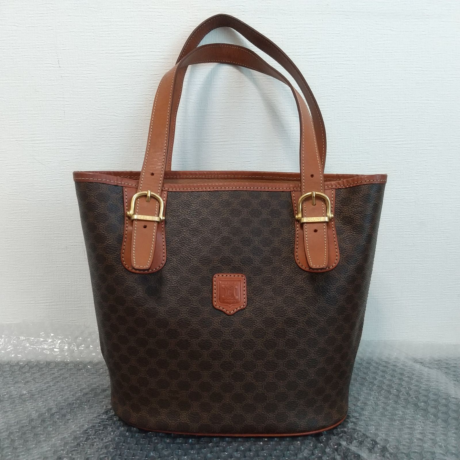 [USED/]CELINE セリーヌ ハンドバッグ マカダム ロゴ入り ゴールド金具 MC96 ブラウン オールドセリーヌ ブラウン MC96  ai-tdc-004852-4e