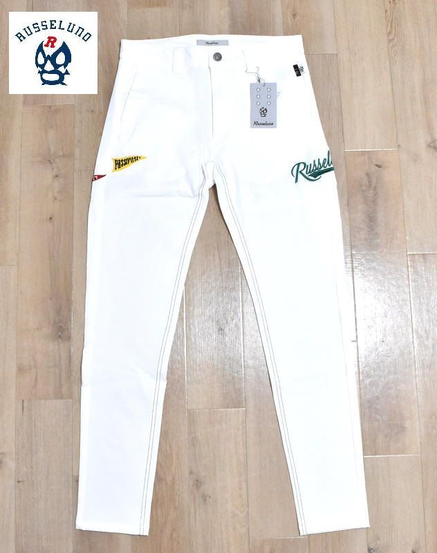 ラッセルノ ゴルフ フラッグロゴ ストレッチ スキニー パンツ ホワイト 5 L 新品 ラッセルノ ゴルフ フラッグロゴ ストレッチ スキニー