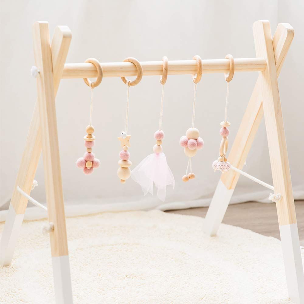 Okawari Home ベビージム 木製 ベビーカー用おもちゃ付き ベッドぶら下げ プレイジム 知育玩具 セットアイテム 子ども部屋 出産祝い 新生児 誕生日 プレゼント 贈り物