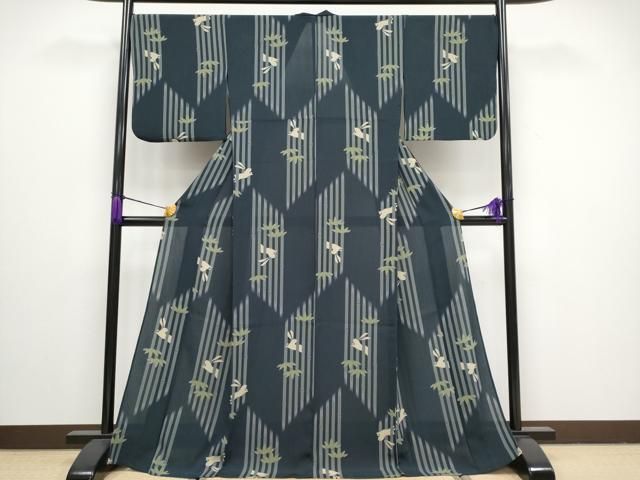 平和屋着物 上 夏物 撫松庵 小紋 浴衣兼用 セオアルファ 跳兎 笹竹文 蝋色地 洗える着物 CYAA3115s5