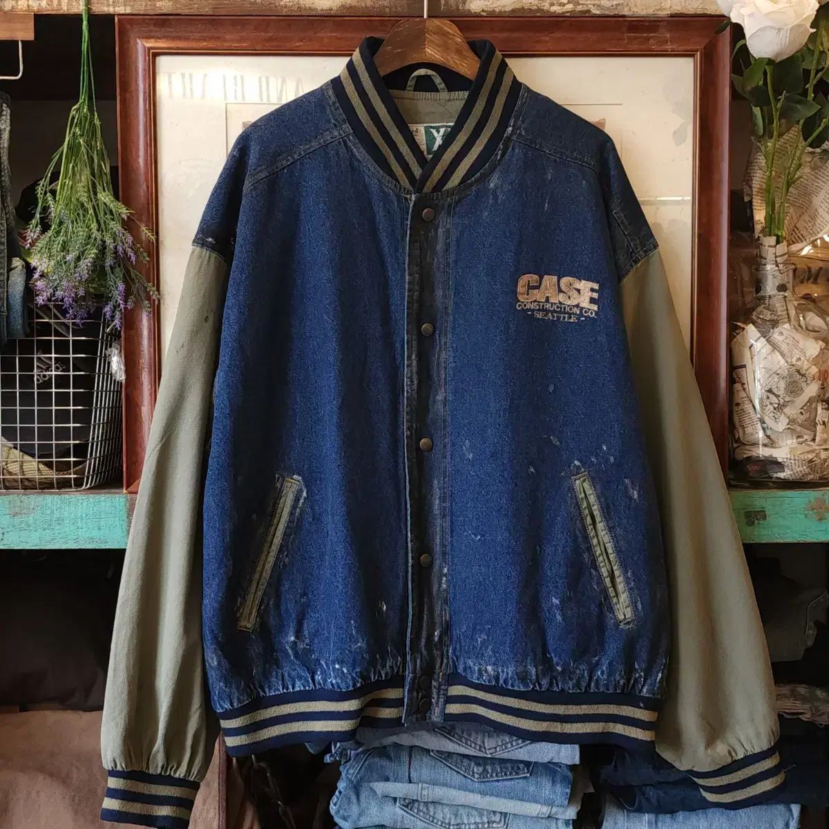 90 ザ イヤーズ ペインティング アメリカ オリジナル ヴィンテージ デニム バーシティ ジャケット XL