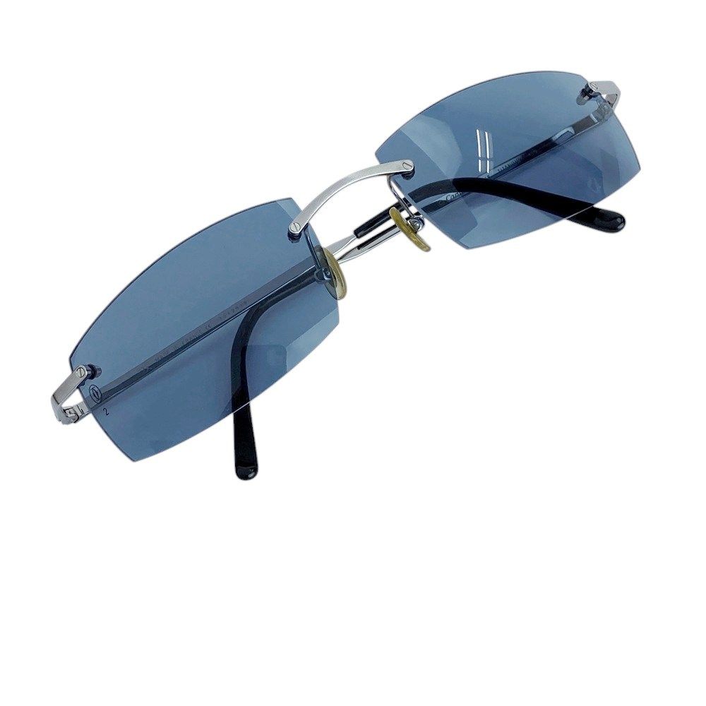 ■美品■　カルティエ サントス リムレス サングラス メガネ チタン ブルー シルバー □18 3542949 【387418】5 □美品□ カルティエ サントス リムレス サングラス メガネ チタン