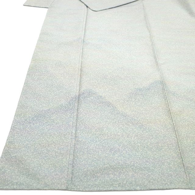 コ*ん様 未使用　新品　美品　袷　正絹　ちりめん　訪問着　フルセット　身丈158 訪問着 身丈158cm 裄丈67cm M 袷 落款あり 幾何学模様 銀彩 灰紫