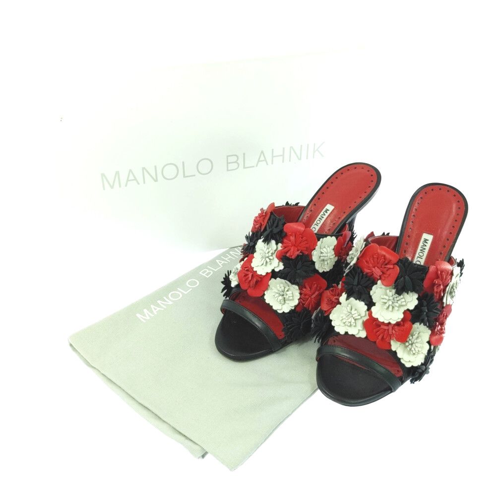 関税送料無料 MANOLOBLAHNIK ミュール＆サボサンダル Manolo Blahnik マノロブラニク フラワー ミュール サンダル