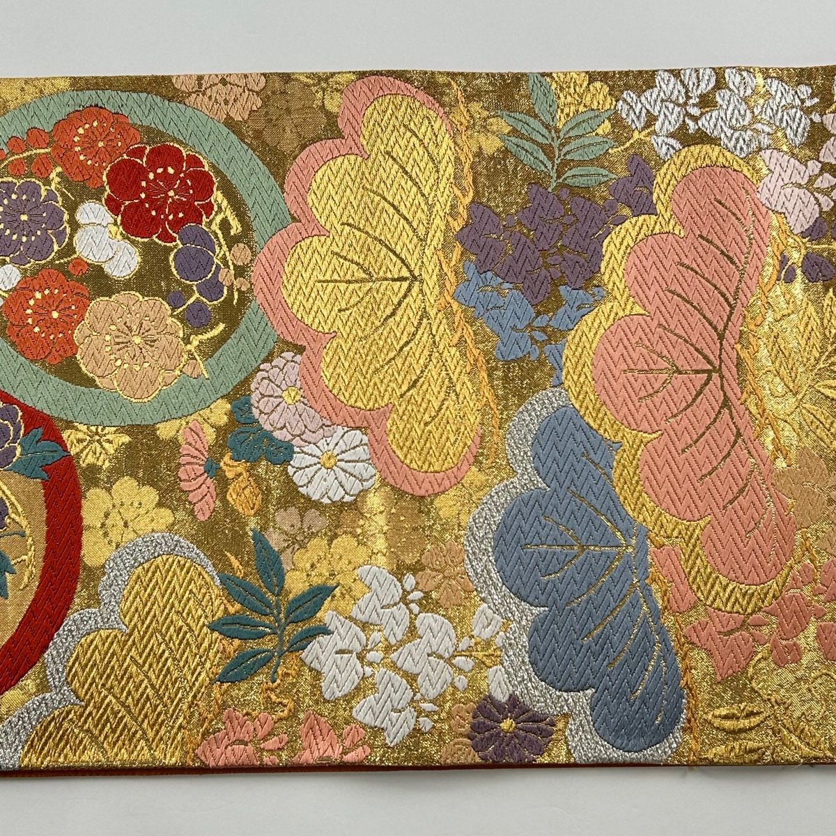 美品】袋帯 六通 牛車 金色 婚礼 OB092 袋帯 秀品 花車 笠松 箔 唐織