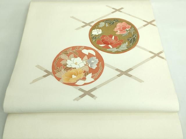 平和屋本店■極上　銀座きしや　塩瀬　九寸開き名古屋帯　籬花丸文　蒸栗色地　金彩　たとう紙付き　逸品　DZAA6297kh5 平和屋本店□極上 銀座きしや 塩瀬 九寸開き名古屋帯 籬花丸文 蒸栗色