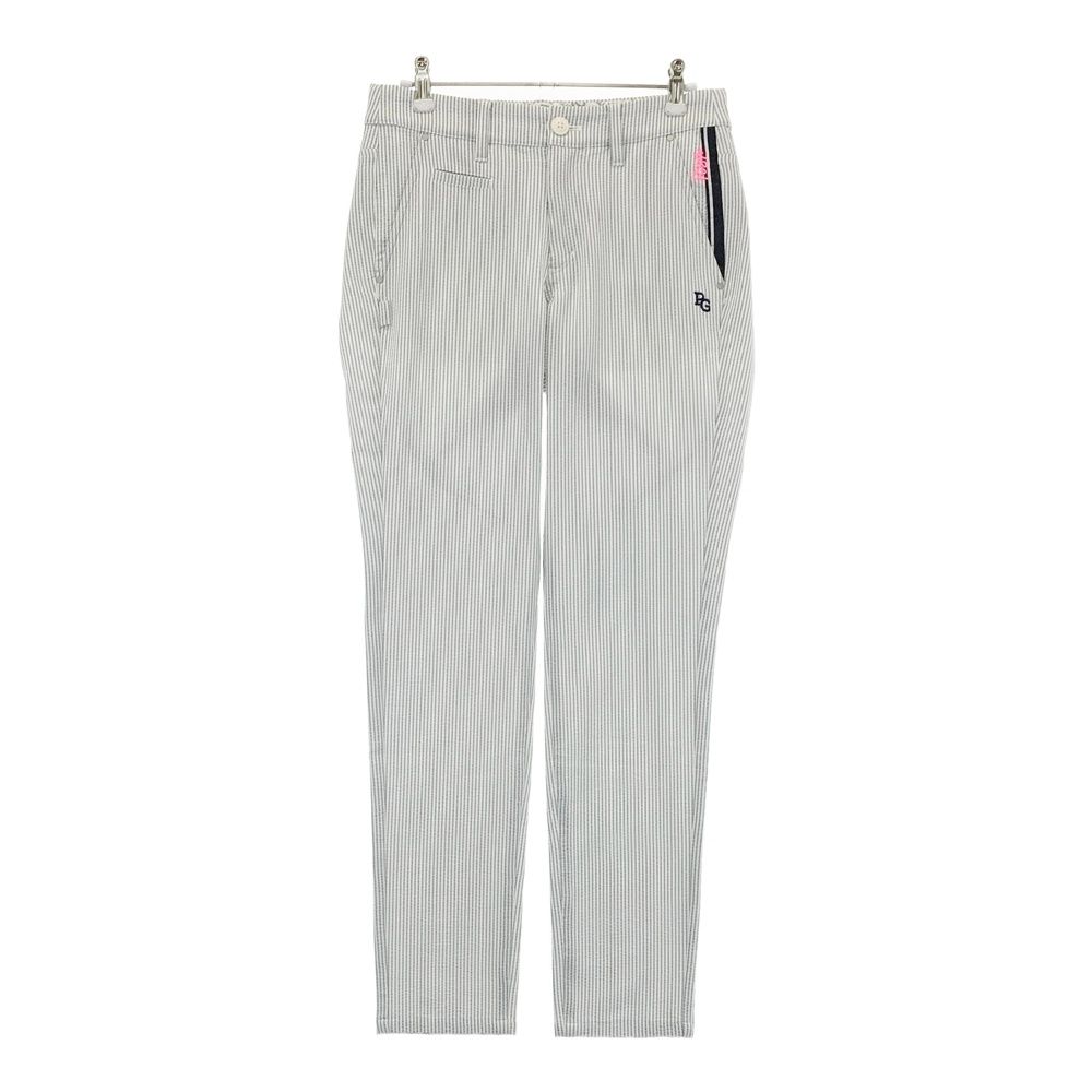 サイズ 0 PEARLY GATES パーリーゲイツ 2025年モデル ロングパンツ シアサッカー ストライプ柄 グレー系 240101456365 ゴルフウェア レディース ストスト