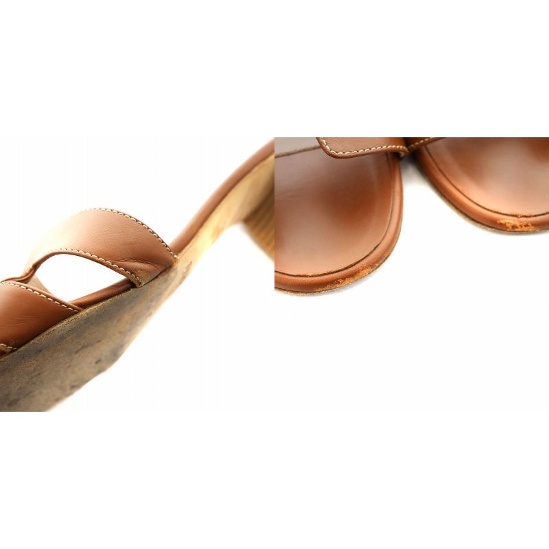 エルメス HERMES オアジス Hモチーフ サンダル ヒール 38 茶 ブラウン