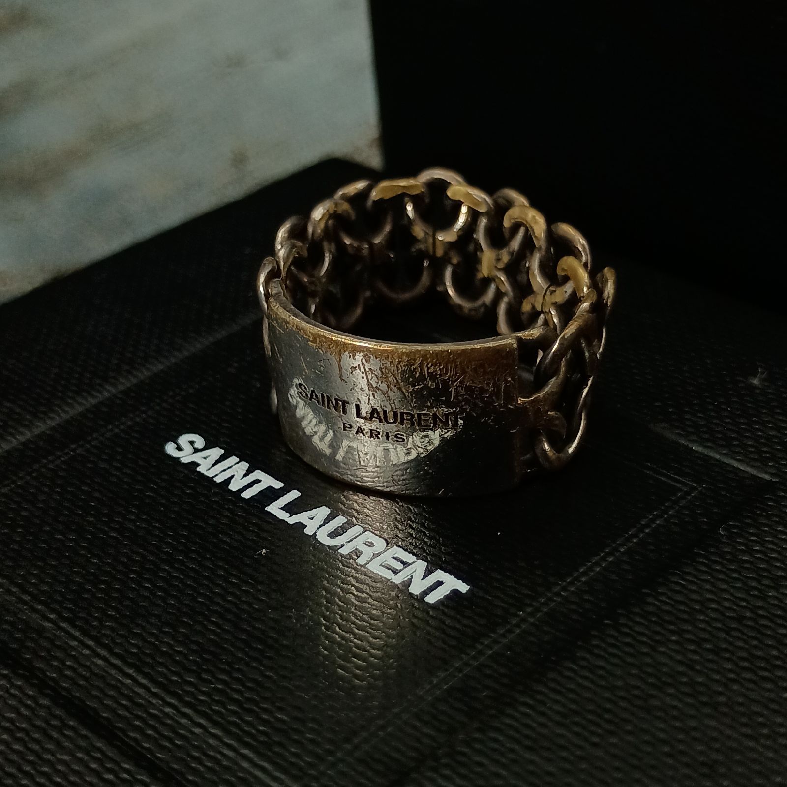 SAINT LAURENT サンローラン 24号 エングレーブ チェーン リング ヴィンテージ 指輪
