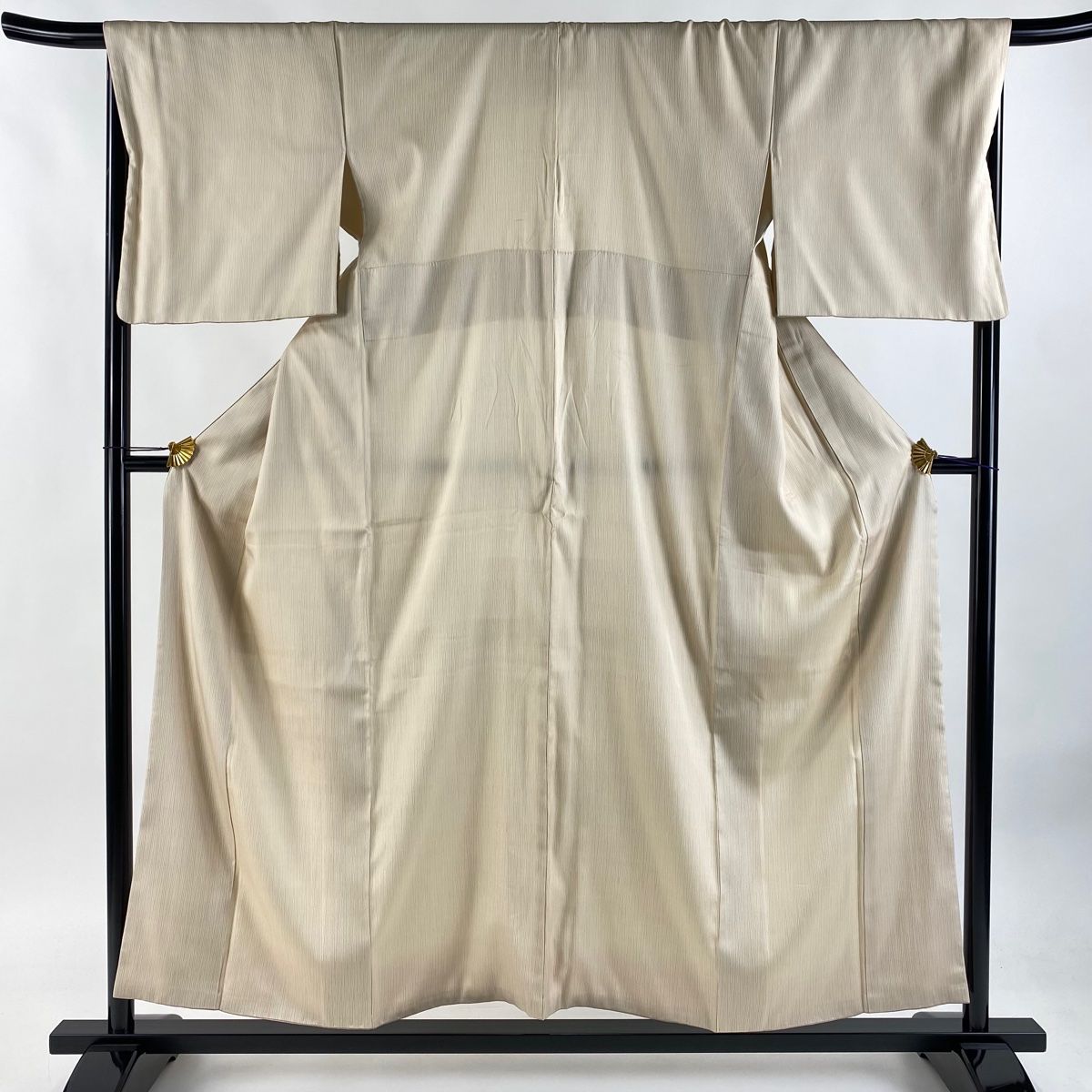 お召 身丈155cm 裄丈69cm L 袷 縦縞 ベージュ 正絹