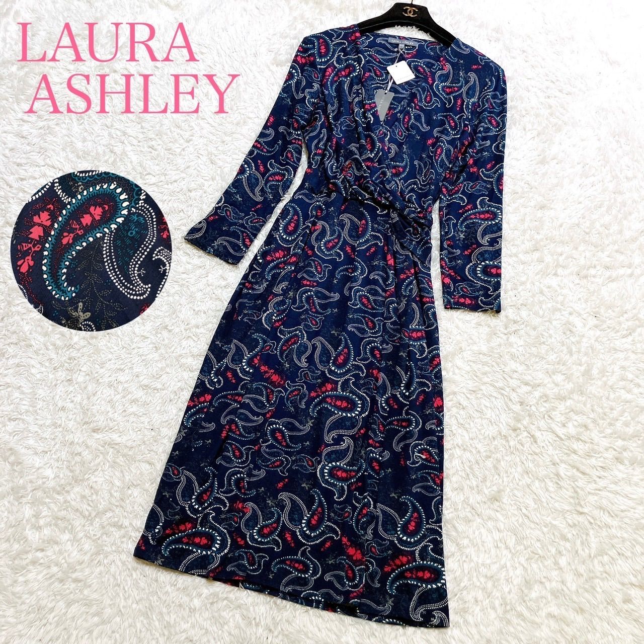 ドレープが美しい✨新品タグ付 LAURA ASHLEY ローラアシュレイ カシュクールワンピース 美シルエット ペイズリー柄 総柄 大きいサイズ  UK14 XL - メルカリ