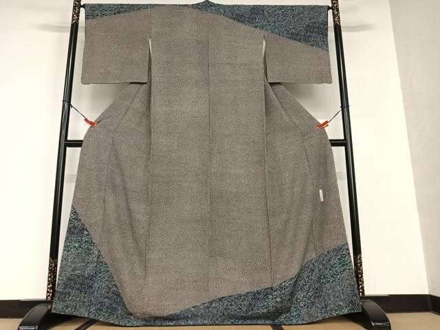 平和屋着物●細合俊男 訪問着 更紗花文 黒地 正絹 AAAV7060zg