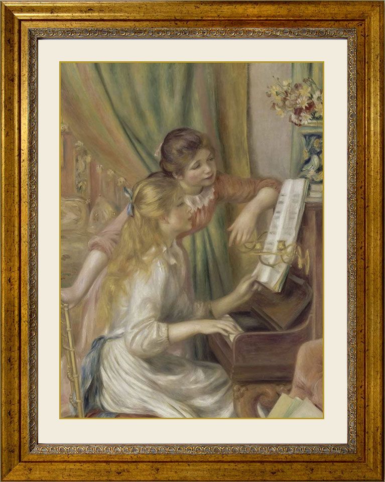ルノワール 「ピアノに寄る少女」 キャンバスにジクレー 複製画 額付き