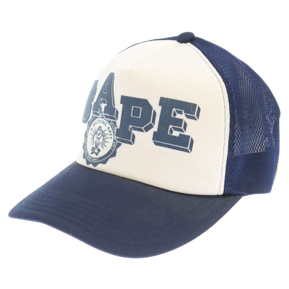 A BATHING APE (アベイシングエイプ) フロントロゴ メッシュキャップ 帽子 ネイビー/ホワイト