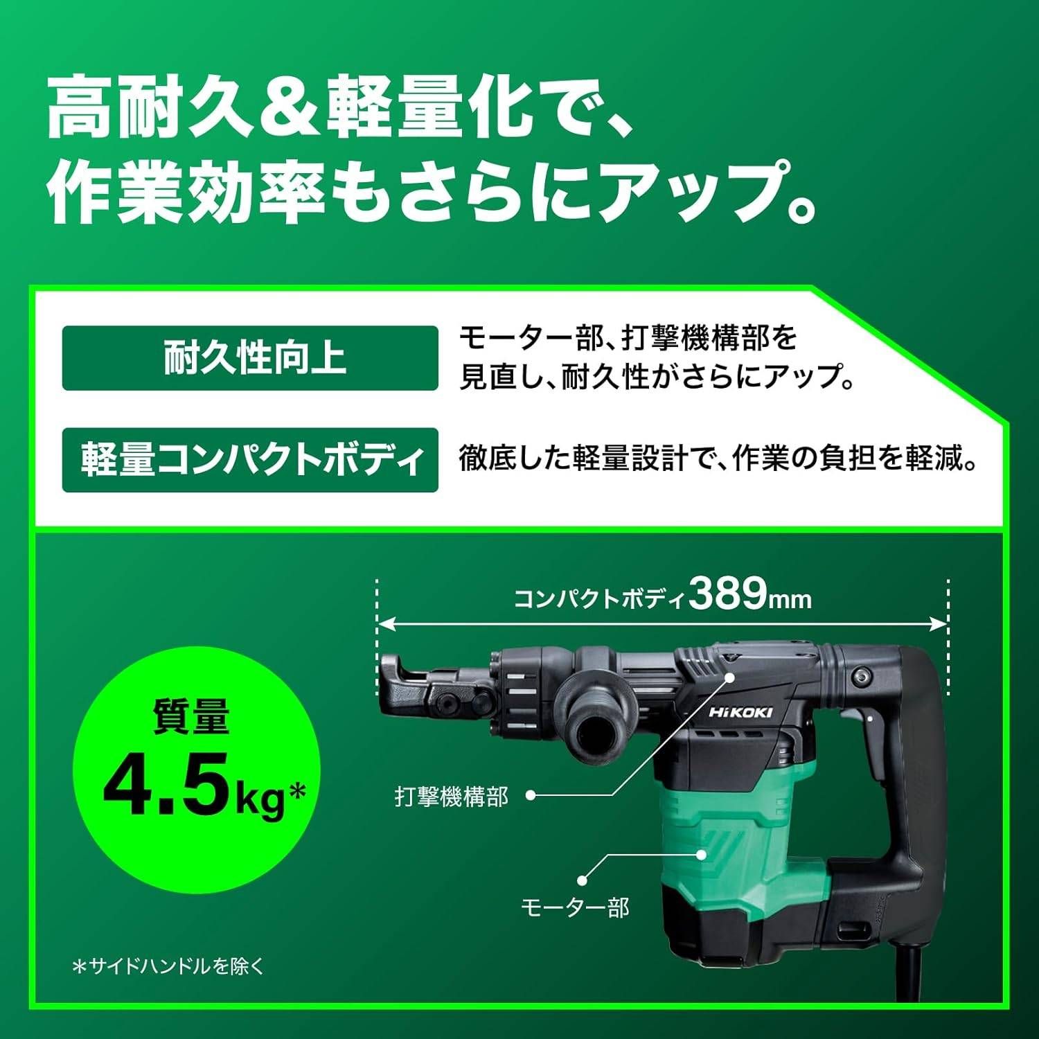HiKOKI ハイコーキ 旧日立工機 ハンマ 六角シャンク 17mm 耐久性向上 本体のみ ブルポイント サイドハンドル ケース ストッパスイッチ無し H41SA4 N ハンマ WWW_MORNINGWALKER_COM
