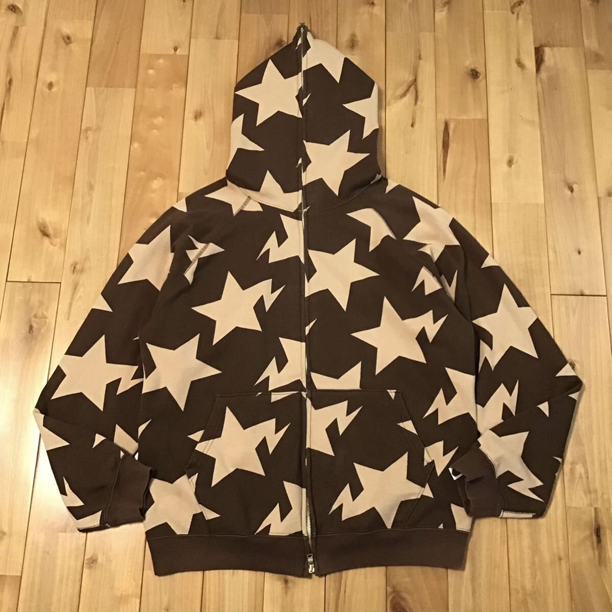 A BATHING APE フルジップ パーカー ベージュ スター ロゴ BAPE スター パーカー Mサイズ ブラウン ベージュ a bathing ape