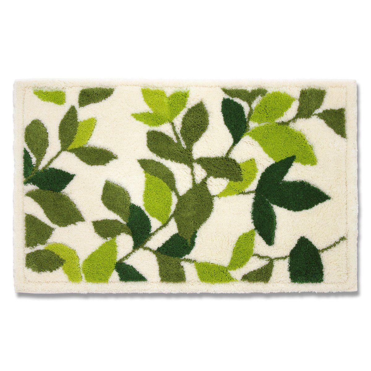 売切注意 お急ぎ下さい 約45×75cm アイボリー コーナー吸着 ナチュラル 葉っぱ柄 リーフグリーン 吸着 洗える ラグ 玄関マット カーペット オカ OKA 大判 ウィルトン織