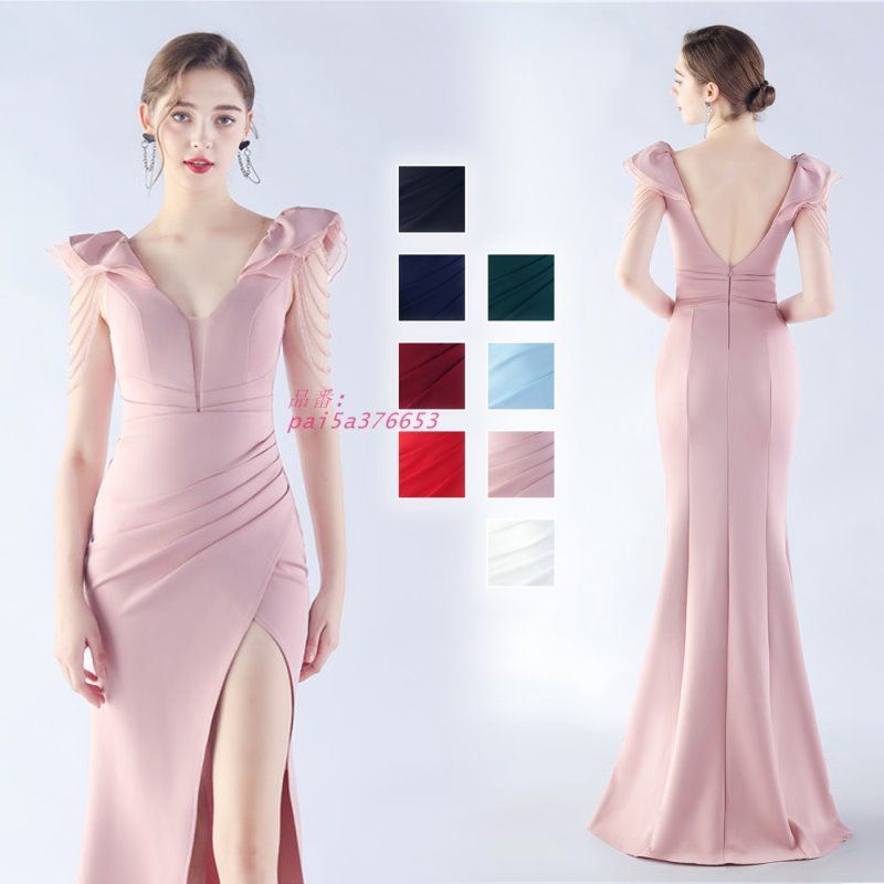 ドレス マーメイドドレス パーティードレス サテン スリット イブニングドレス フォーマルドレス ウエディングドレス 発表会 ウェディングドレス pai5a376653