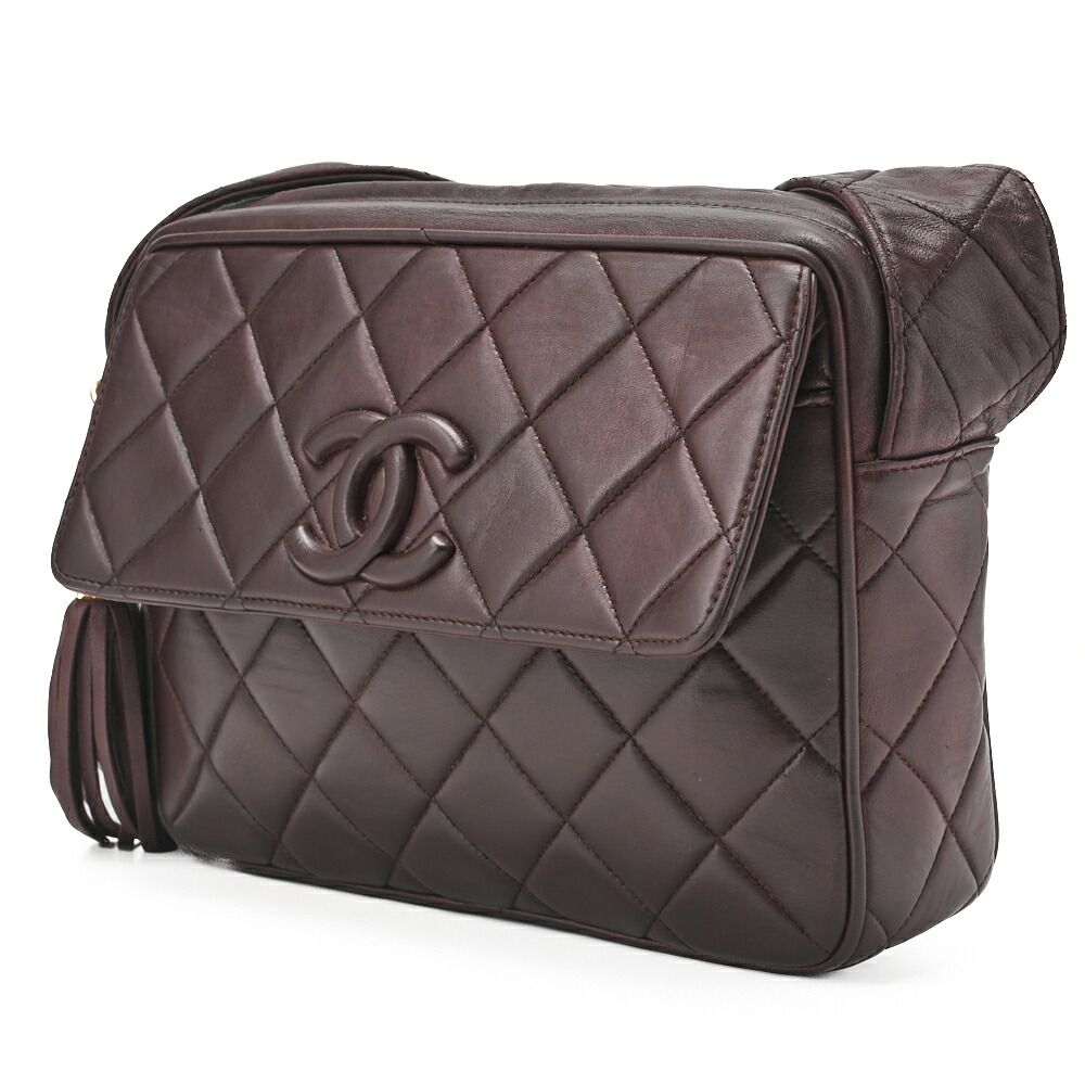 CHANEL シャネル ワンショルダーバッグ マトラッセ ココマーク フリンジ ブラウン ゴールド金具 レディースバッグ ブランド