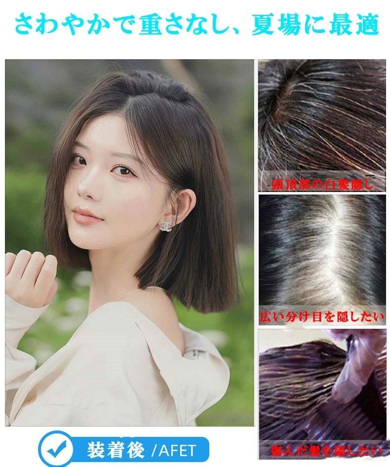 人毛100％ ヘアピース 総手植え 分け目自由 超軽量 蒸れにくい 装着