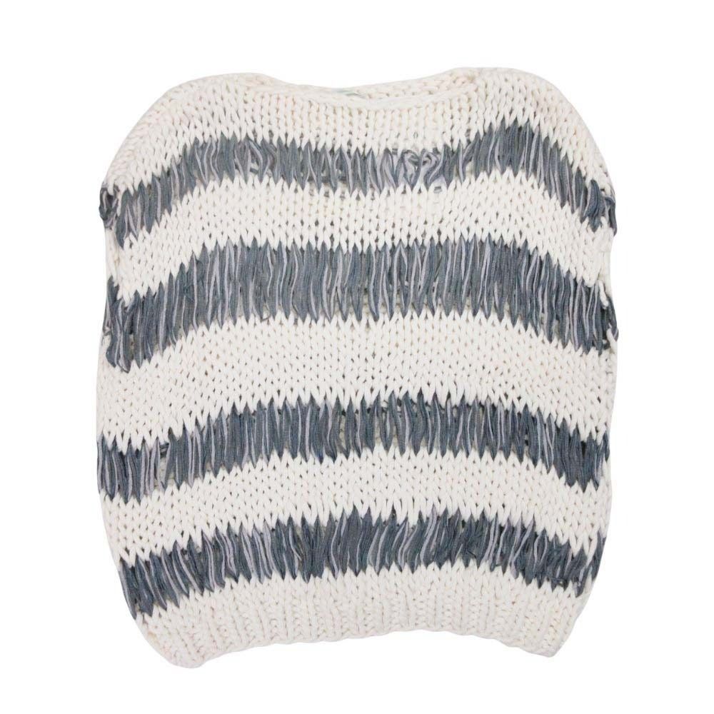 ♥ Maiami マイアミ Dropstitch Vest ボーダー コットン ニットベスト ノースリーブ カットソー S|M ホワイト×グレー系 レディース 古着