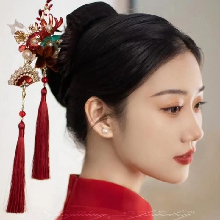 【新品・未使用】かんざし　髪飾り　アクリル製 扇形ヘアアクセサリー かんざし パール付き簪 パールかんざし 髪飾り ヘアアクセサリー