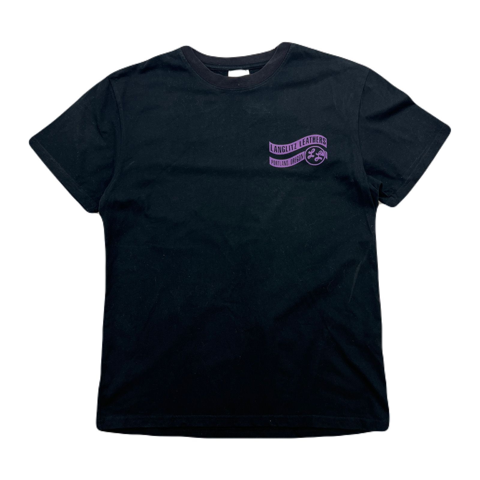 メンズ Tシャツ ファットランク S 黒 クルーネック キリスト 古着 Langlitz Leathers Tシャツ メンズ L ブラック 【 USA製 】 黒