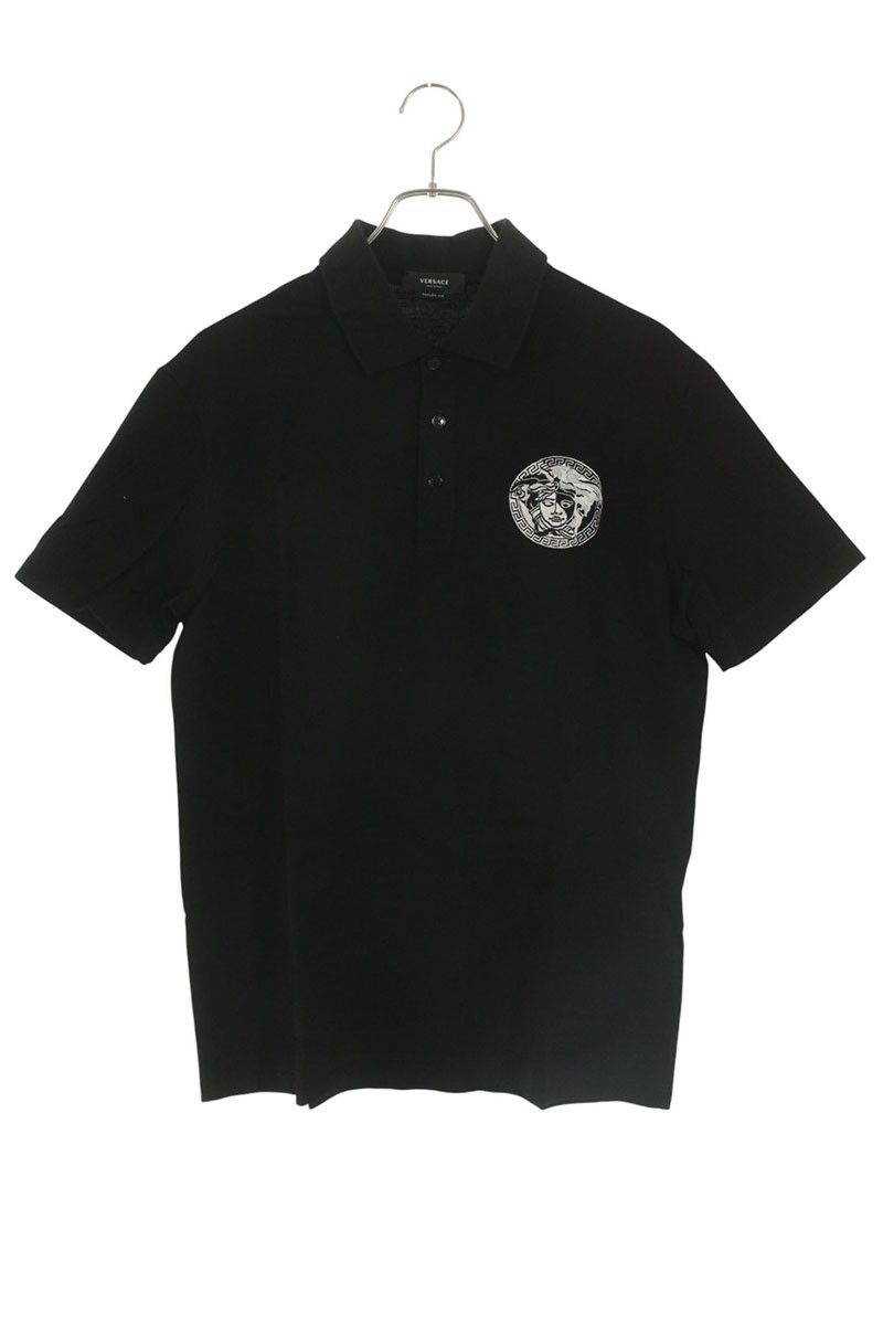 ヴェルサーチェ 1A04917 ロゴ刺繍半袖ポロシャツ メンズ M