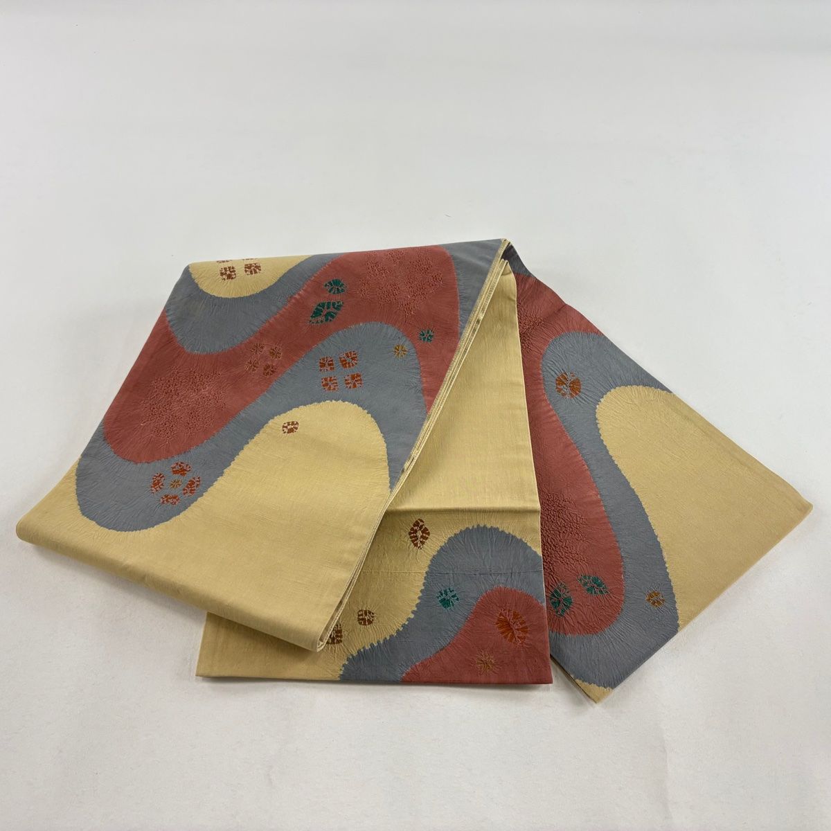 洒落袋帯 結城紬 作家物 花柄 七宝の地模様 お太鼓柄 正絹 T-4844 洒落袋帯 結城紬 作家物 花柄 七宝の地模様 お太鼓柄 正絹 T-4844