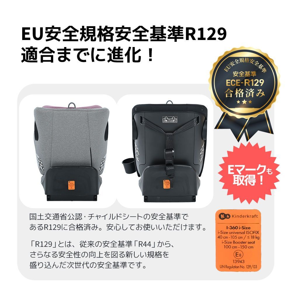 Kidsbliss チャイルドシート【トップテザータイプ】ISOFIX  0歳～12歳 360度回転式 ジュニアシート 150cm身長対応 5点式ハーネス EU安全基準R129対応 調節可能 洗える キャノピー付き ドリンクホルダー付き PP311761