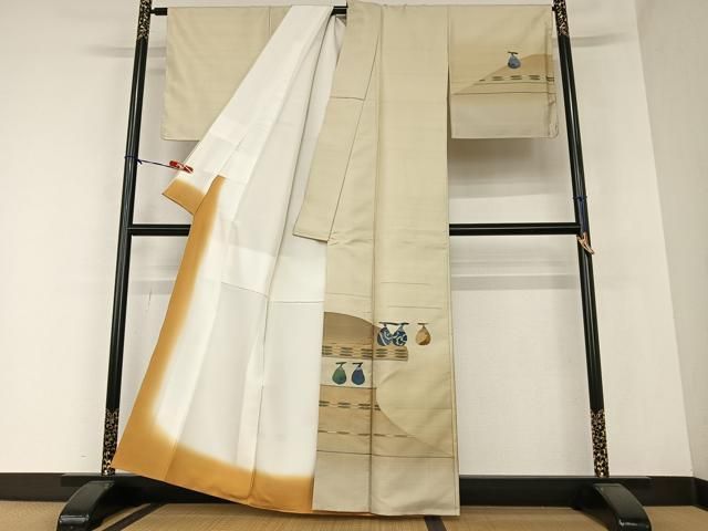 平和屋着物○京の名門 じゅらく謹製 訪問着 紬地 漢方草木染 横