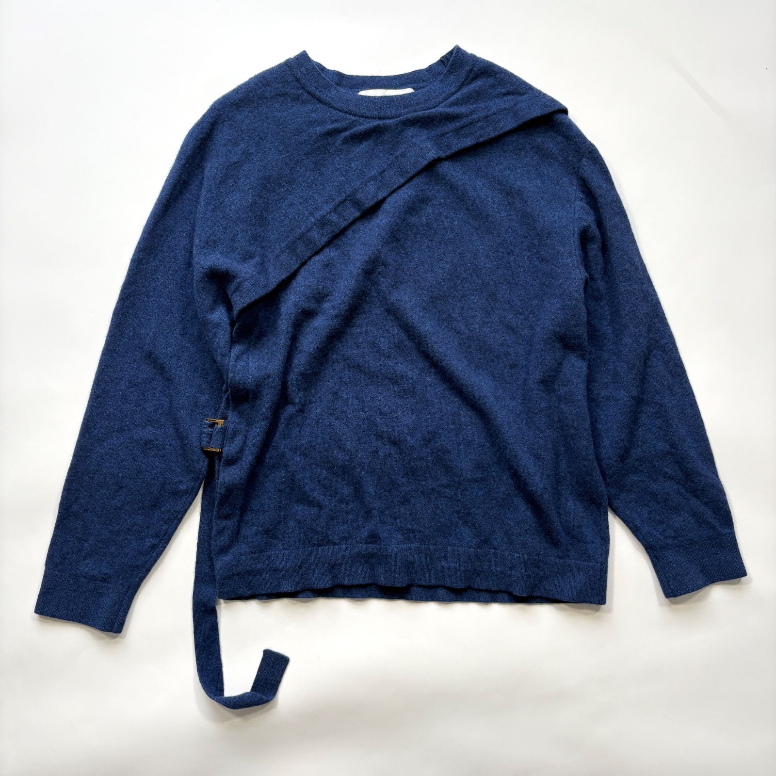 CULLNI|クルニ ウール100％ プルオーバー ニット セーター Extra Super Fine Wool ブルー サイズ2 アシメ アシンメトリー 変形 上質素材 日本製 21AW