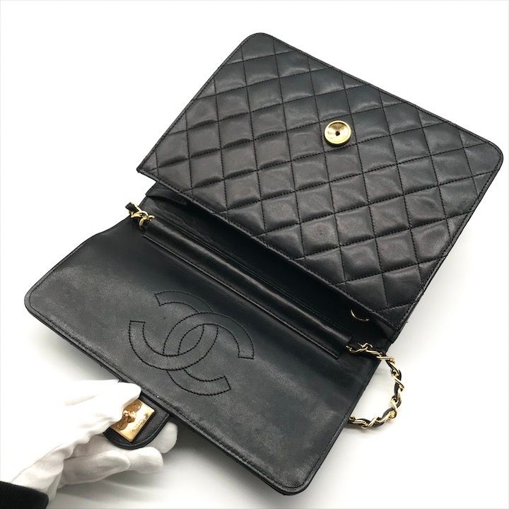 美品 CHANEL シャネル ココマーク プッシュロック ラムスキン チェーン  