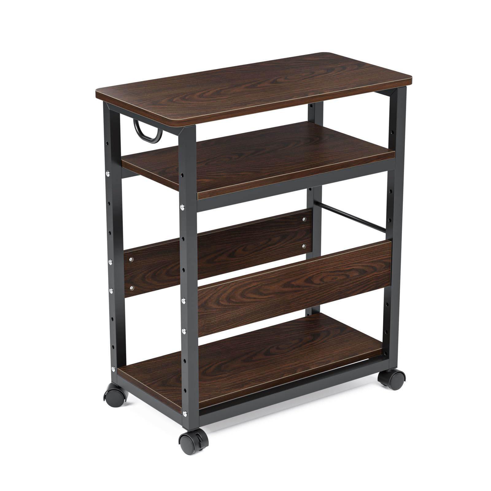 数量 3段 木製 デスクワゴン キャスター付き 取っ手付き パソコンワゴン 収納棚 サイドデスク 棚板高さ調節 pcワゴン オフィス収納 サイドワゴン 組立品 DEWEL 幅60×奥行30×高さ70cm ウォルナット