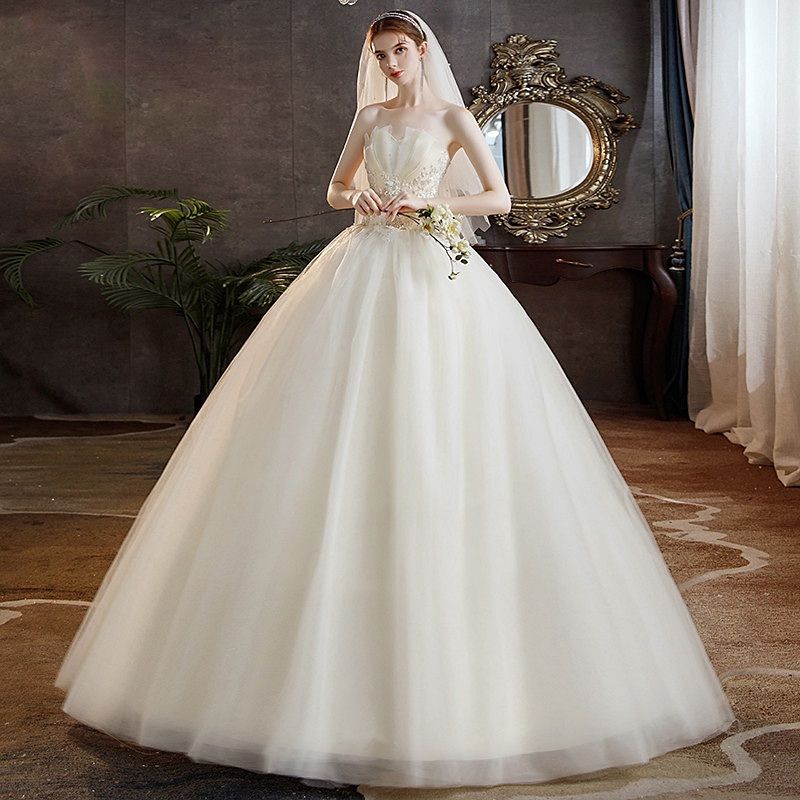 ウェディングドレス M チュール ロングドレス 刺繍 花嫁 結婚式 披露宴