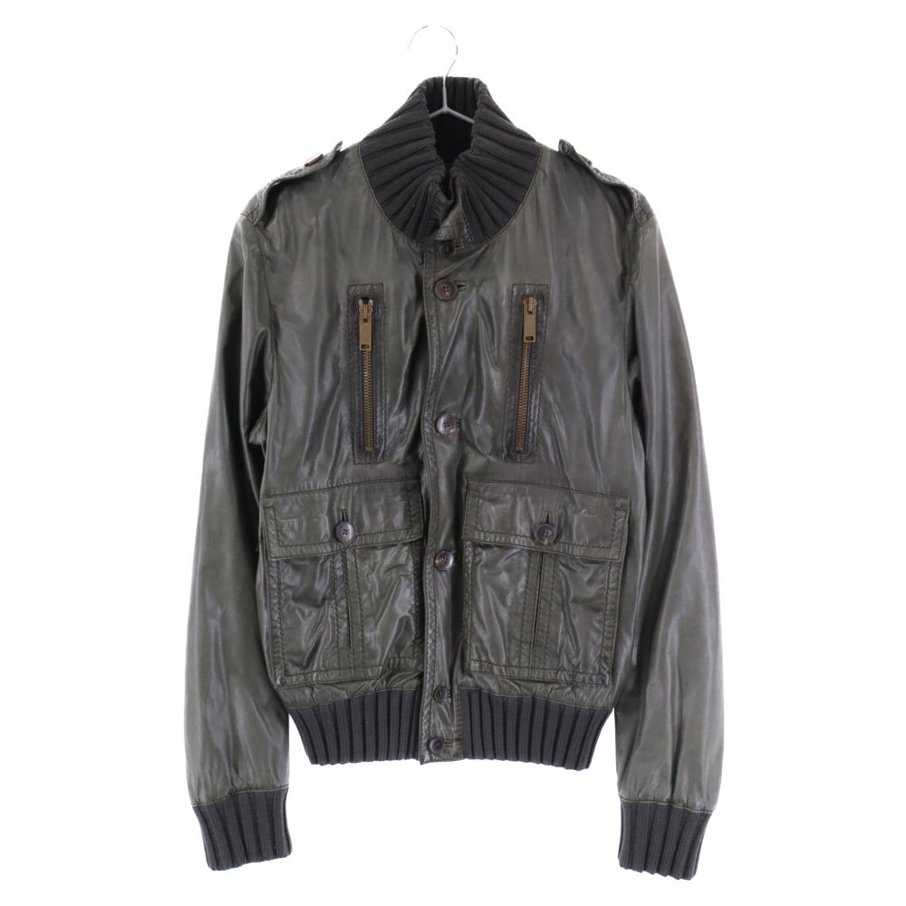 GUCCI (グッチ) マドンナ カウレザーボンバージャケット 牛革 カーキ