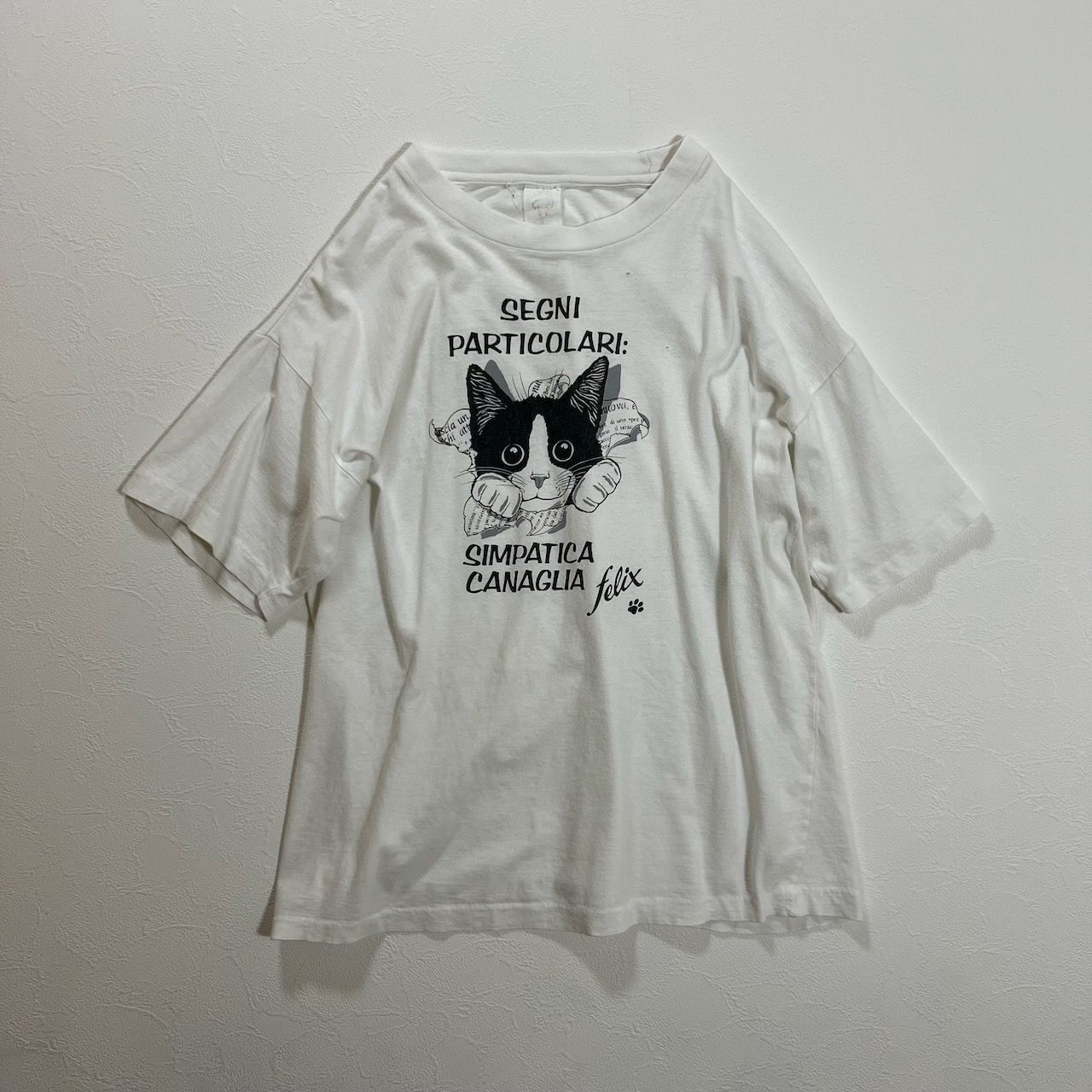 80s 猫 シングルステッチ アニマル Tシャツ ホワイト 古着 - メルカリ