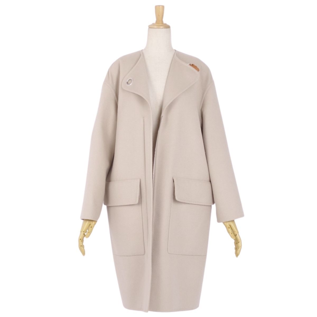 極美品 エルメス HERMES コート 22SS アイレット クラスプ カシミヤ  