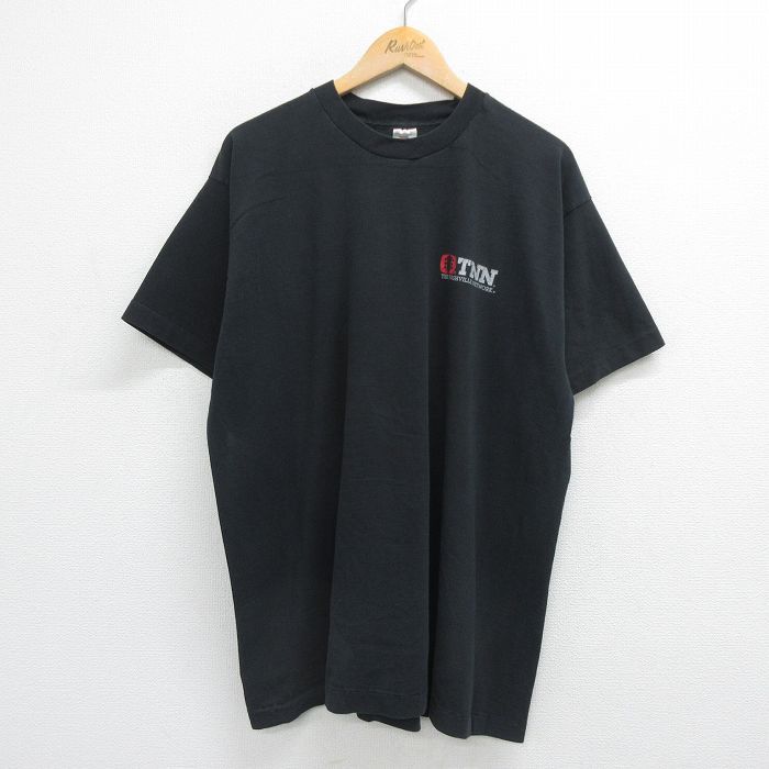 XL/古着 半袖 ビンテージ Tシャツ メンズ 90s TNN ギター コットン クルーネック 黒 ブラック 23jun17 中古