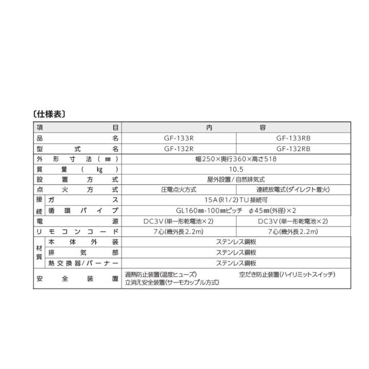 状態 は写真参照 パーパス GF-133R 都市ガス ふろがま GFシリーズ 屋外据置形 RF式 追いだき