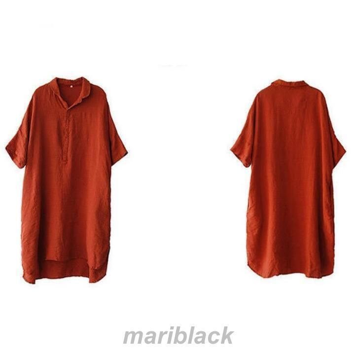 コットンリネン ワンピース シャツワンピース レディース 半袖 ロングシャツ チュニック 春夏 秋 綿麻 ロングシャツ きれいめ カジュアル ゆったり リネン 麻100％ ロングシャツ レディース 春夏 シャツ