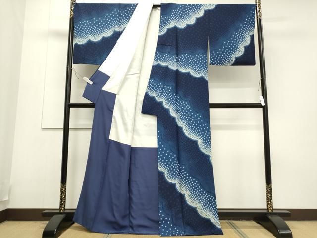 平和屋着物▽上質な小紋　単衣　型染め　いろは歌　正絹　逸品　CAAU3881xi 平和屋着物□上質な小紋 型染め エ霞草花文 ほていや扱い 正絹