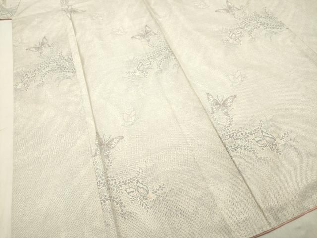 平和屋着物○本場大島紬 白大島 9マルキ 舞蝶草葉文 正絹 逸品 未使用  