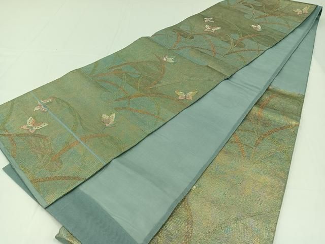 平和屋着物＊夏物 六通柄袋帯 舞蝶文 金糸 正絹 逸品 AAAX6147jh