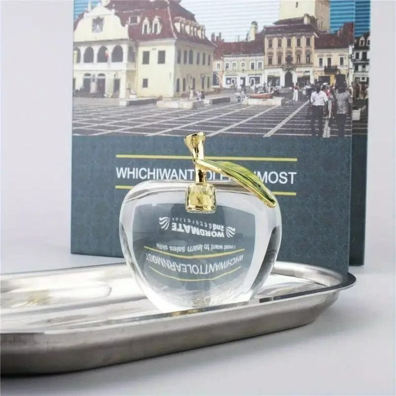 オブジェ 置物 クリスタル アップル ペーパーウェイト クリア アート