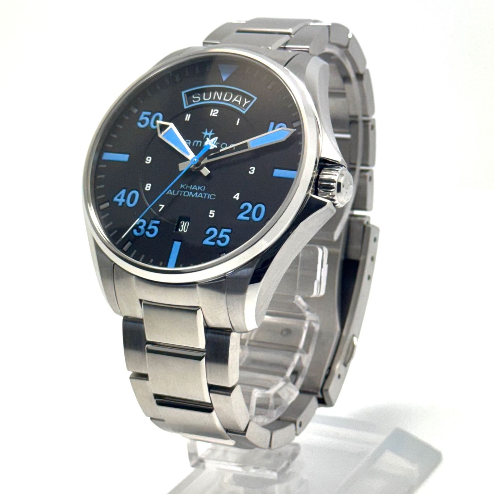 【美品・希少】ハミルトン　HAMILTON　カーキアビエーション　H646250　H64625131　エアーツェルマットコラボレーションモデル　自動巻　デイデイト　裏スケ　黒 美品・希少】ハミルトン HAMILTON カーキアビエーション H64625131