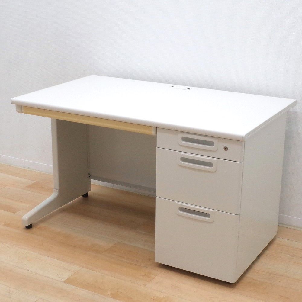 プラス PLUS LAシリーズ 片袖デスク RY-T127 幅1200 収納デスク ホワイト 机 オフィスデスク 引き出し 鍵無し EG14971 中古オフィス家具