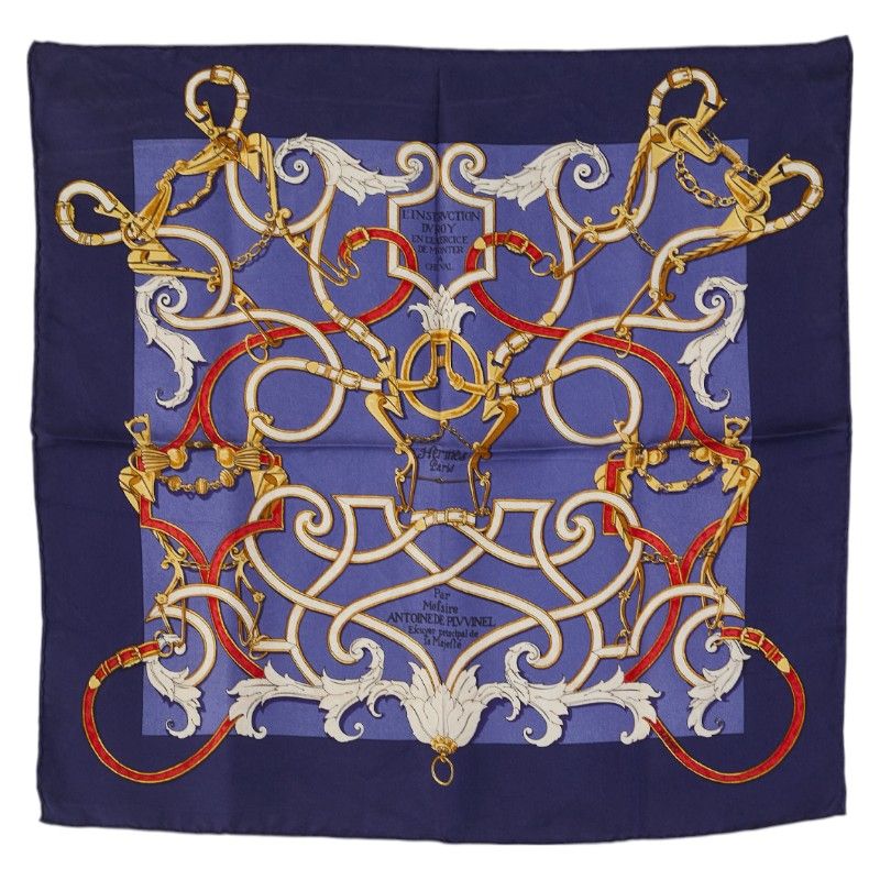 エルメス カレ40 L INSTRUCTION DU ROY 帝王学 ネイビー マルチ シルク レディース HERMES 1-0212134