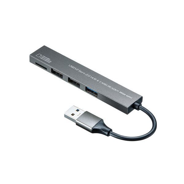 サンワサプライ USB 3.2 Gen1+USB2.0 コンボ スリムハブ(カードリーダー付き) USB-3HC319SX5